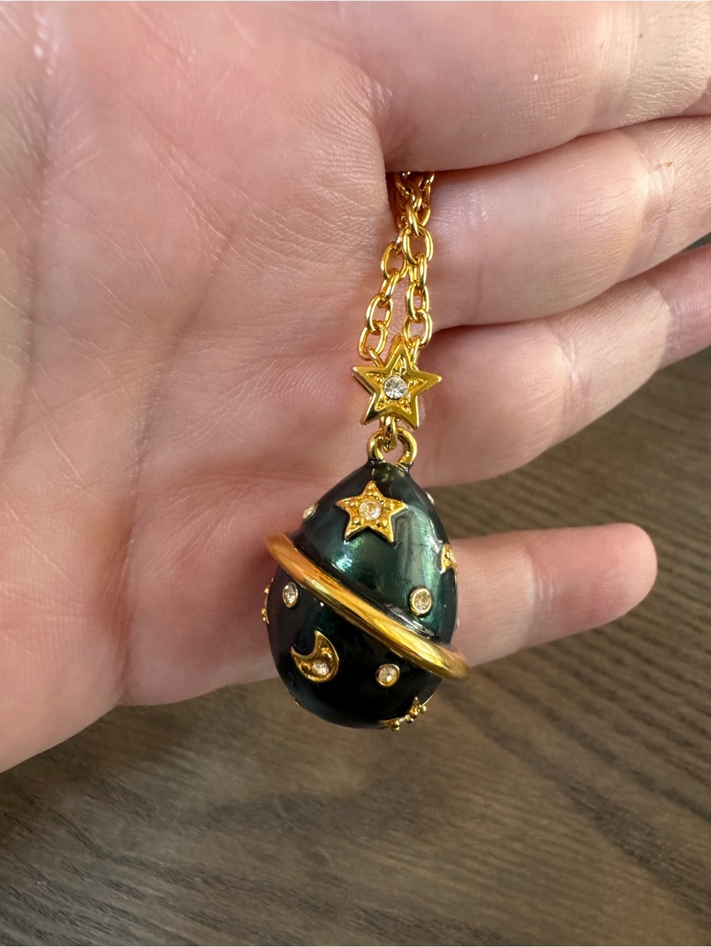 Joan Rivers Gold-Tone Green Planet Egg Pendant Necklace with Star Accents